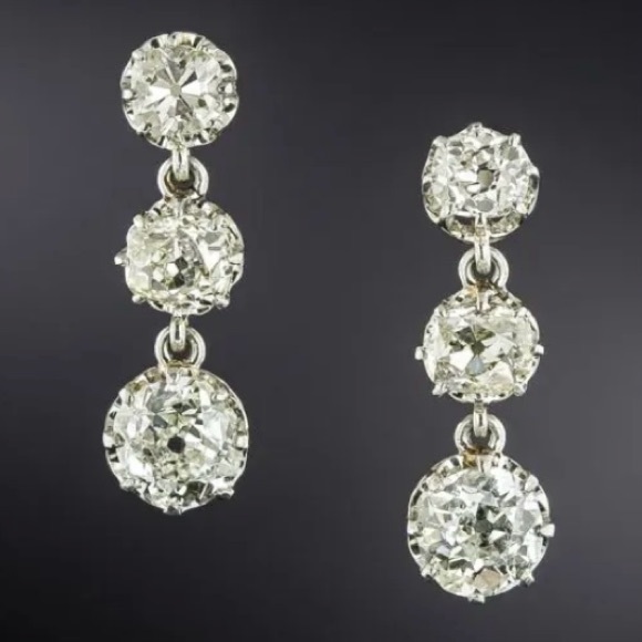Jewelry - SILVER 3 CZ Diamond Drop Earrings VINTAGE EDWARDIAN-STYLE 
DANGLE EARRINGS 1”